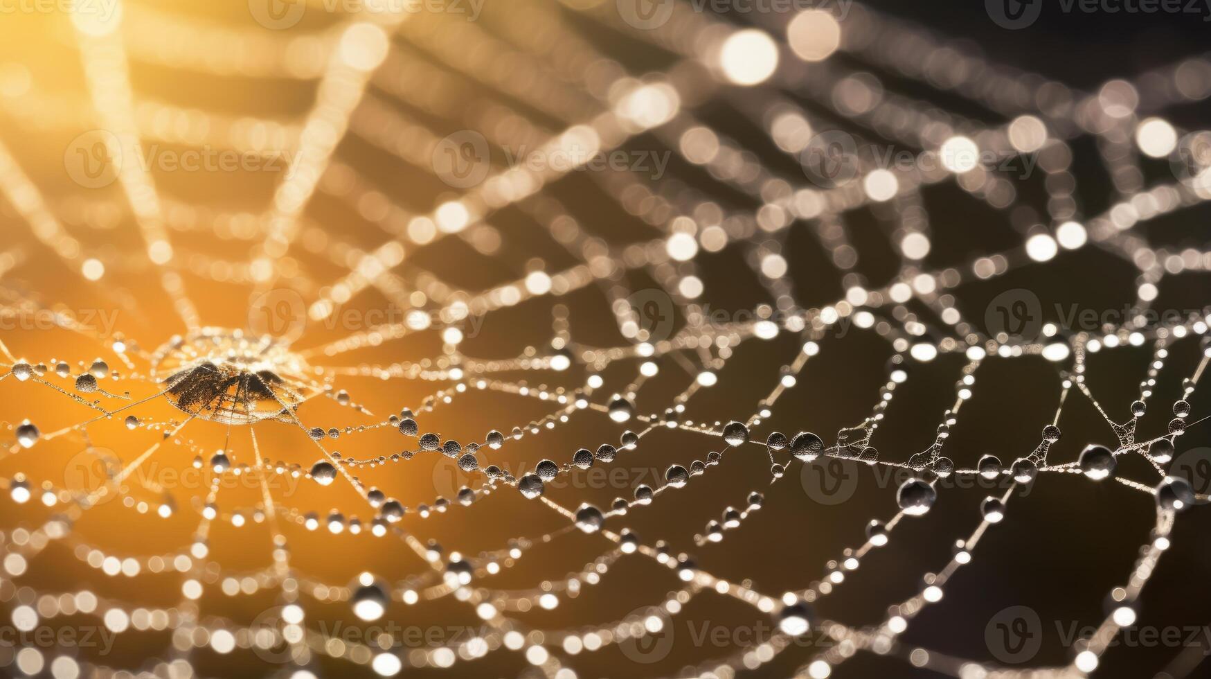 AI generated A closeup of a shimmering dew covered spiderweb. Generative AI photo