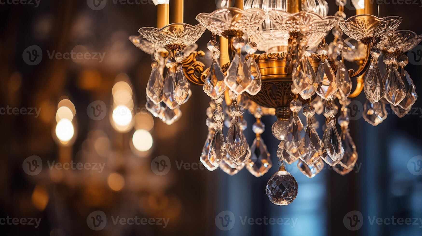 AI generated A closeup of a sparkling crystal chandelier. Generative AI photo