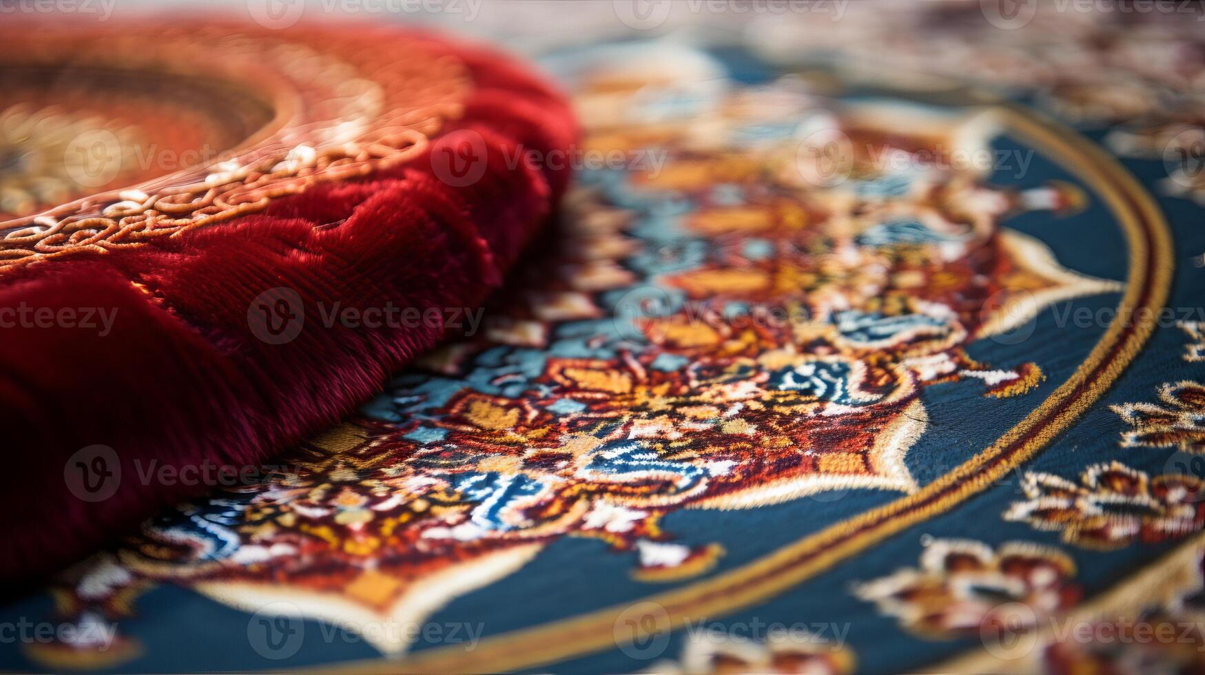 AI generated A closeup of an intricately designed prayer rug. Generative AI photo