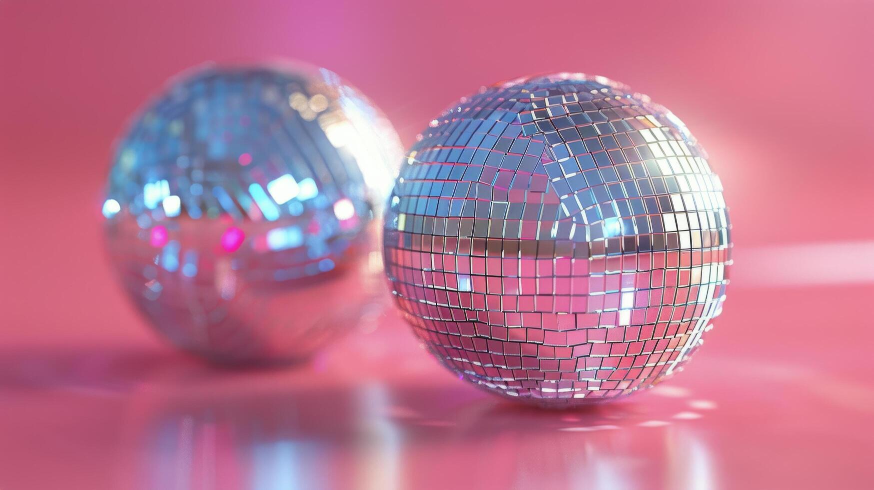 AI generated Three Shiny Disco Balls on Pink Background photo