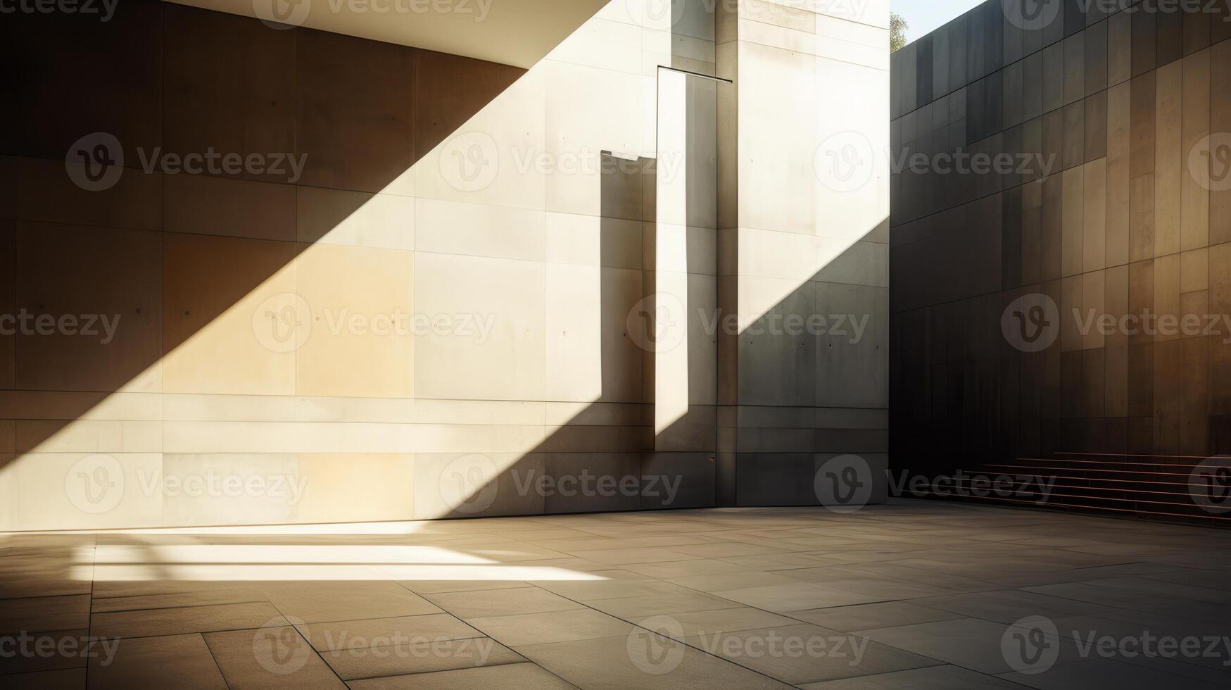 AI generated A dramatic play of light and shadow on textured brutalist surfaces. Generative AI photo