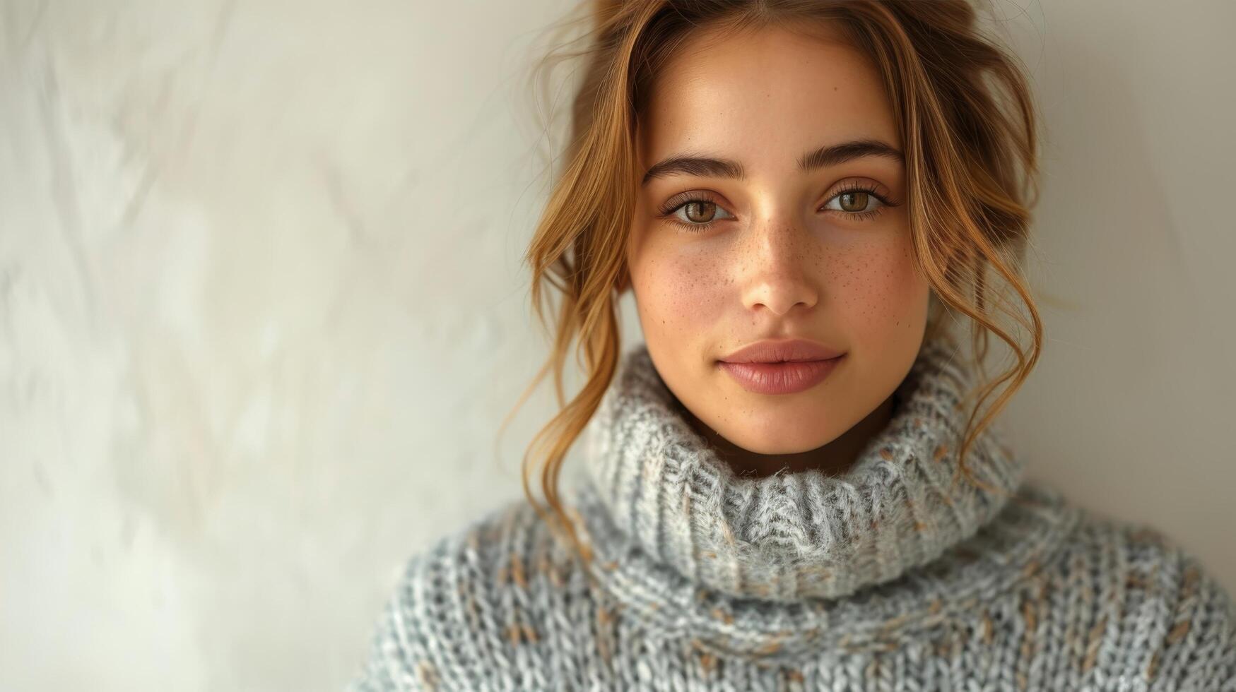 AI generated Woman in Blonde Hair and Sweater photo