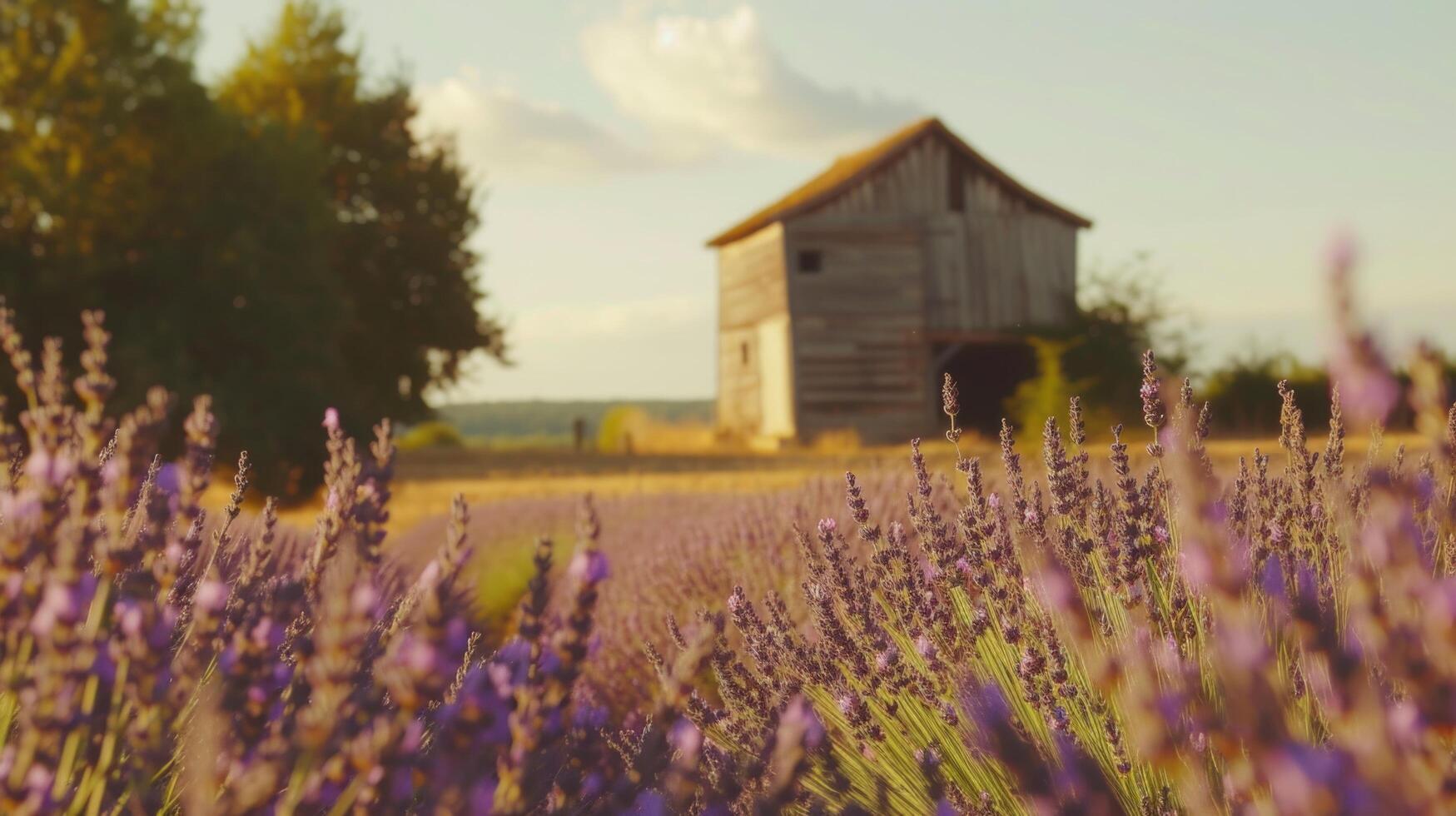 ai generado rústico de madera molino en medio de vibrante lavanda campo foto