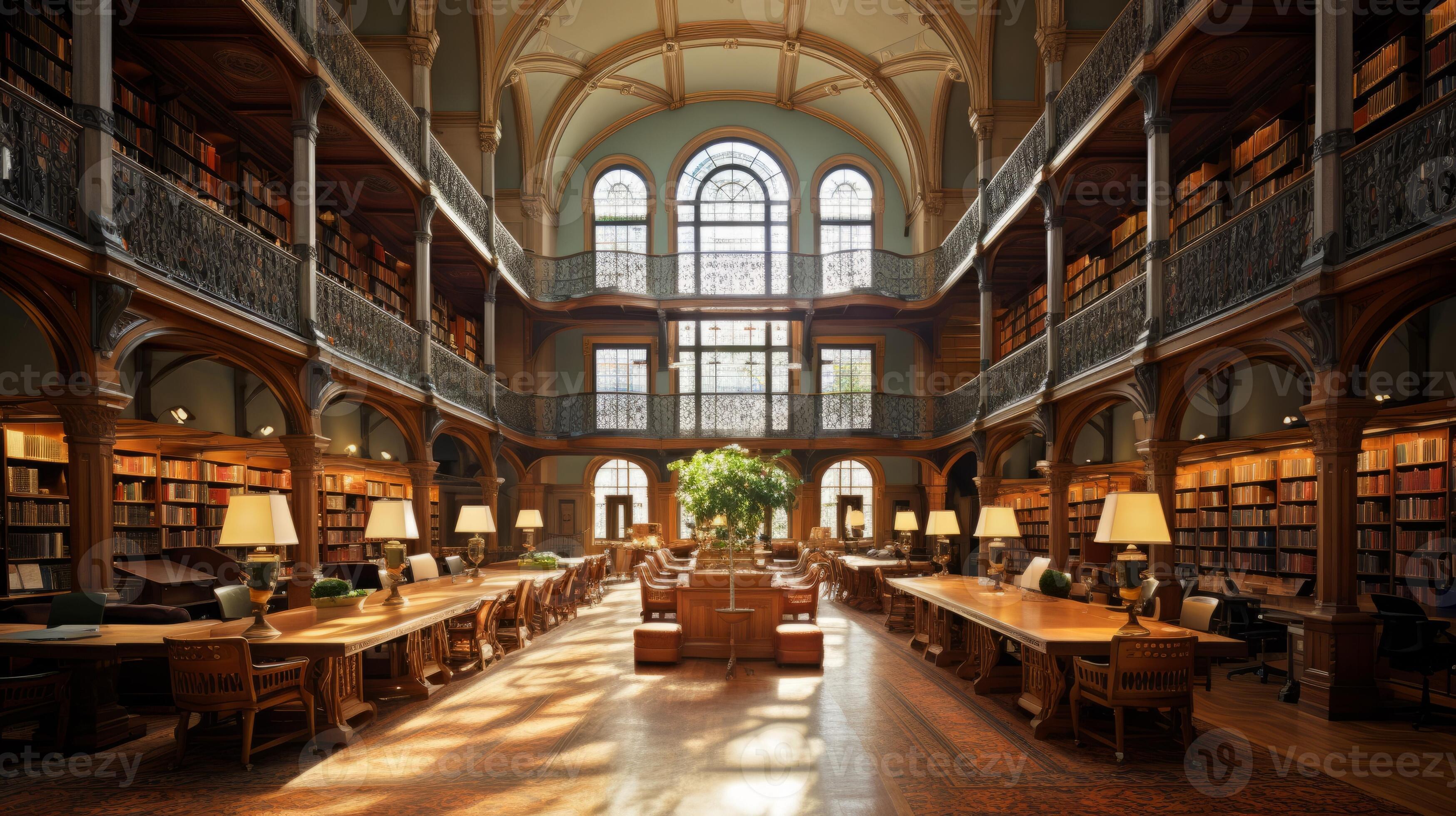 AI generated A library interior with high ceilings and grand ... Circuit Diagram