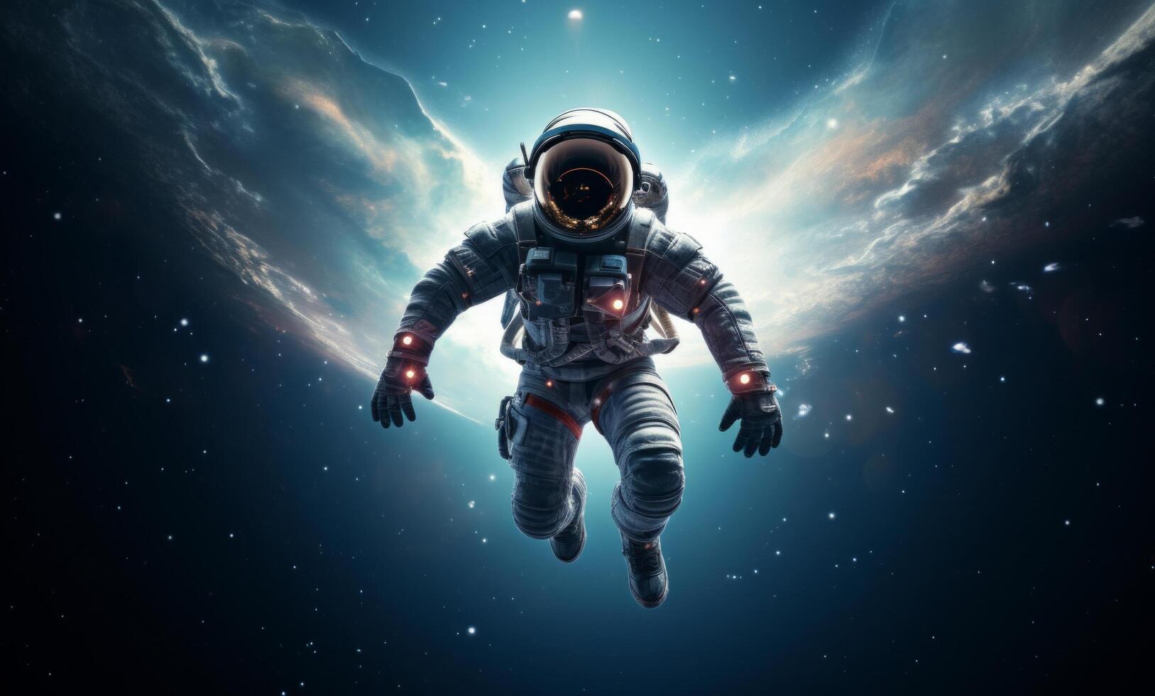AI generated Space Explorer Soars Spiritual Dimensions in Quantum Wavetracing Style photo