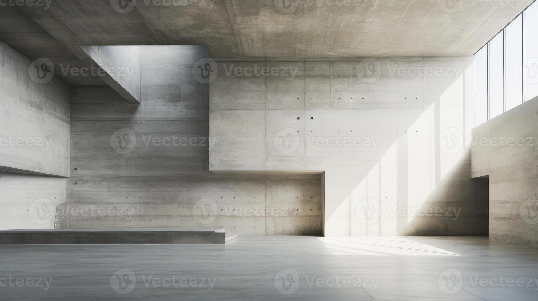 AI generated A minimalist interior of a brutalist concrete structure. Generative AI photo