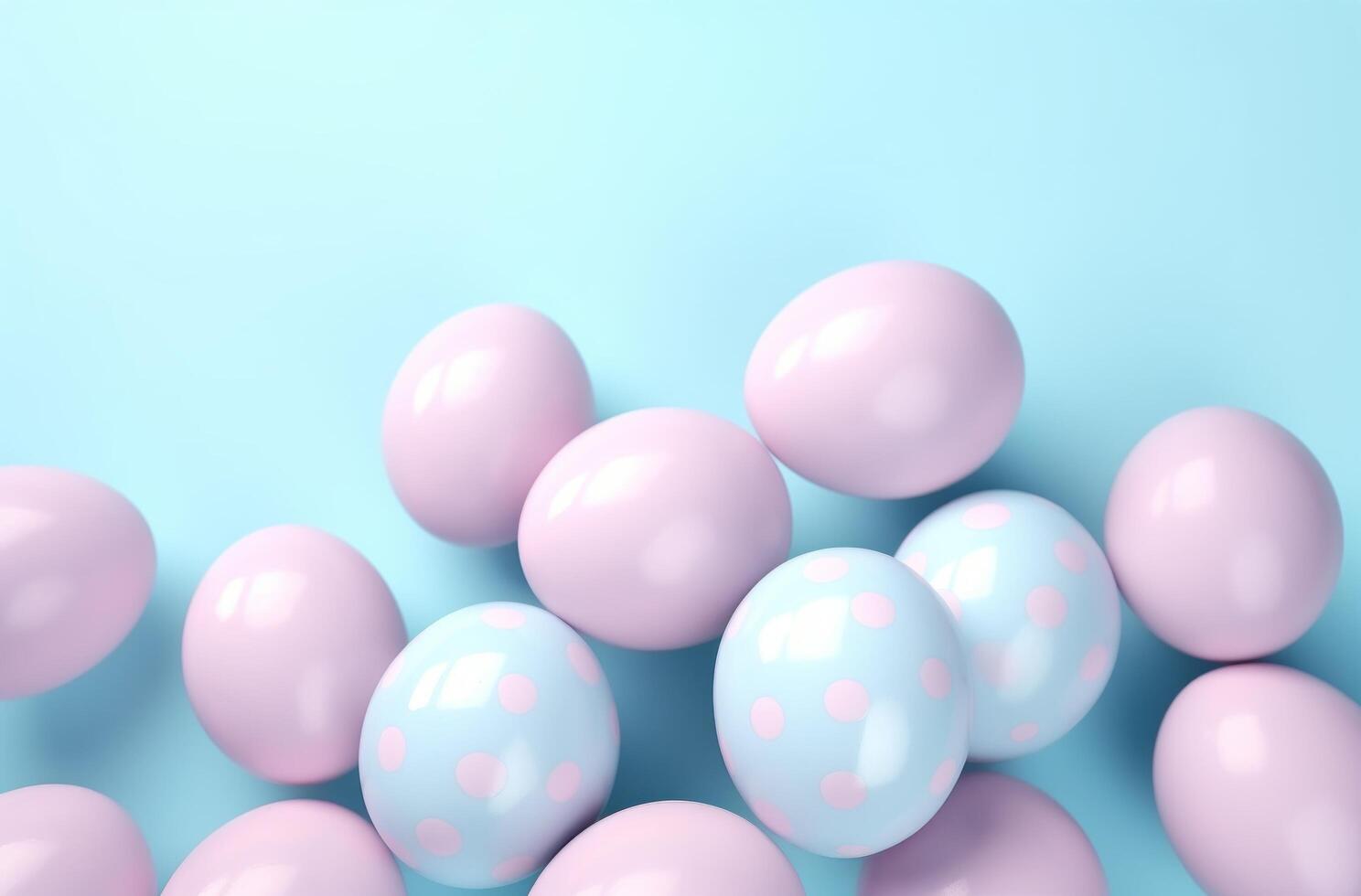 AI generated easter eggs on a blue background, in the style of light teal and light pink photo