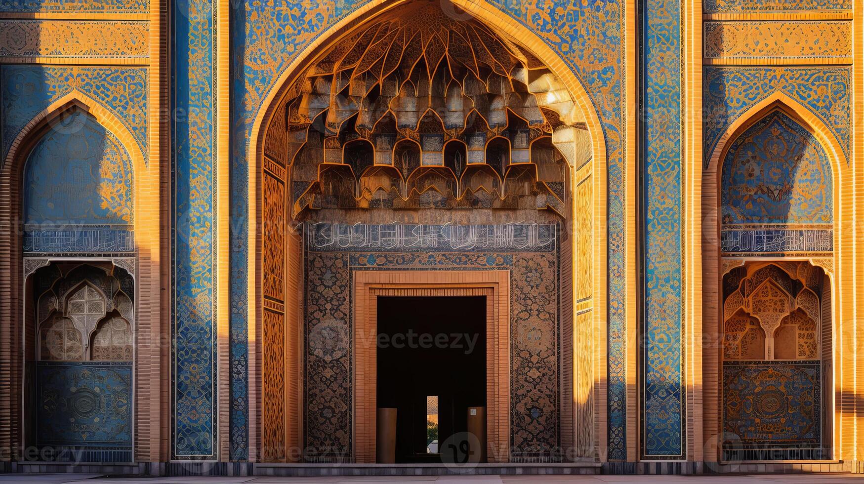 AI generated A mosque's intricate archway with mosaic details. Generative AI photo