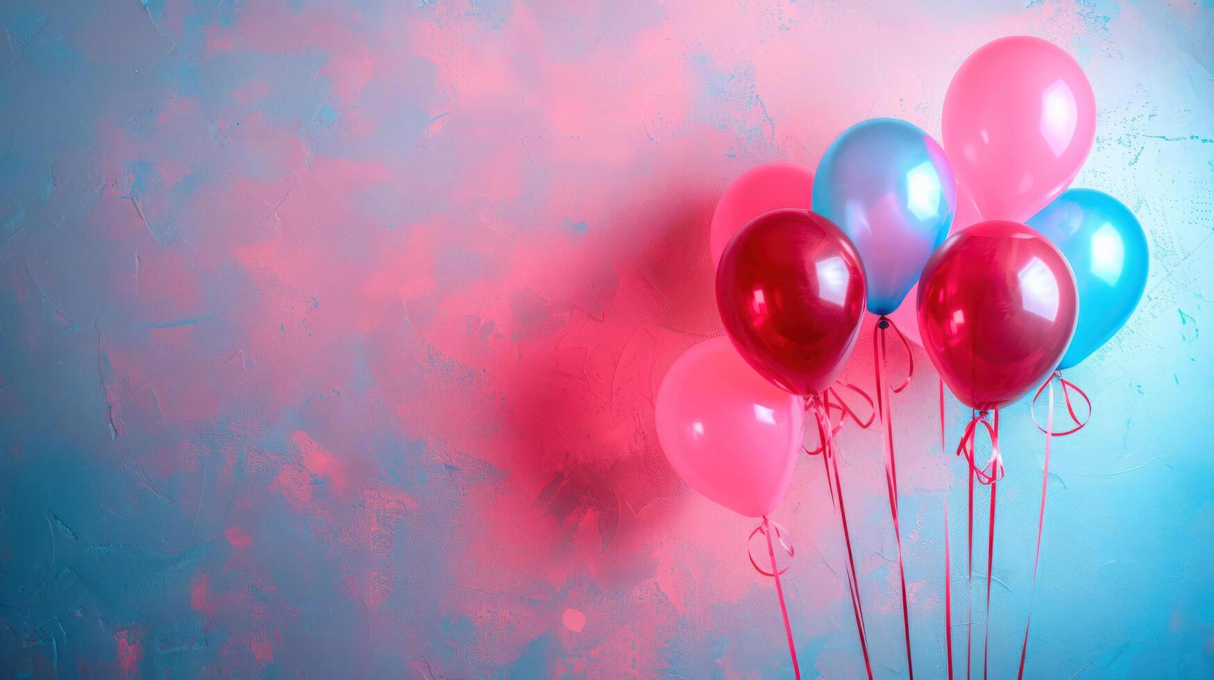 AI generated Neon-lit balloons set against a pastel-colored background with neon empty frame and copy space photo