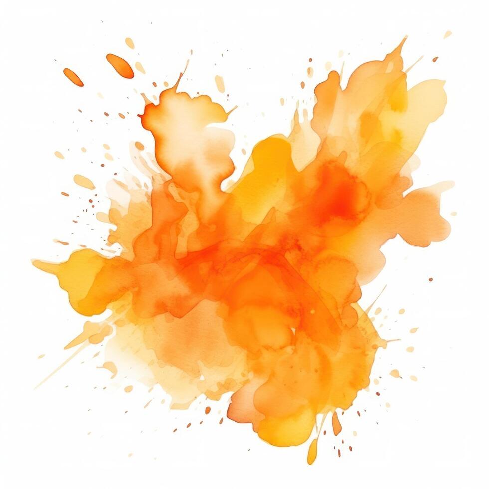 AI generated abstract hand drawn watercolor splash in orange colors isolated photo