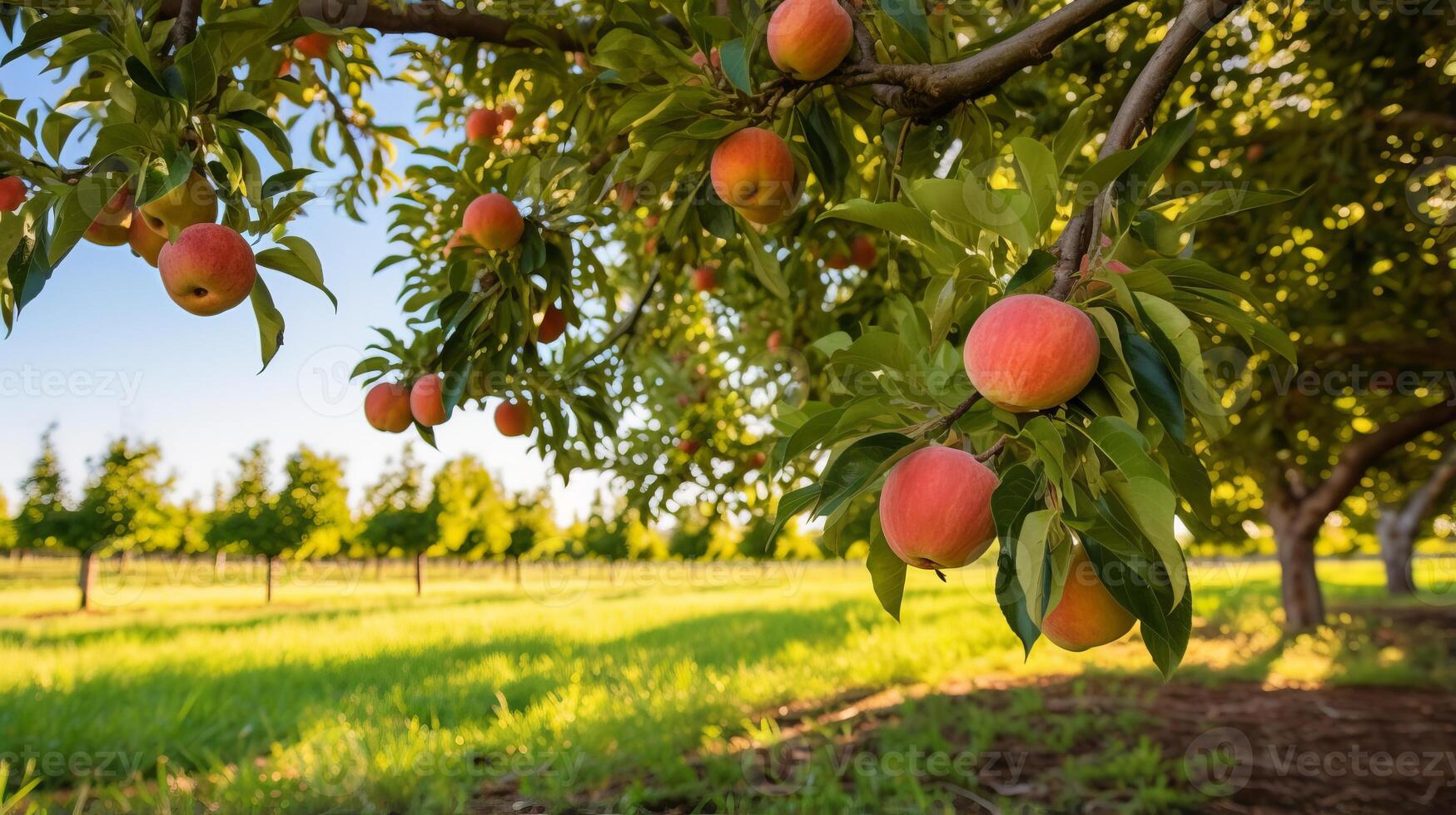 AI generated A peaceful orchard with ripe fruit on the trees. Generative AI photo