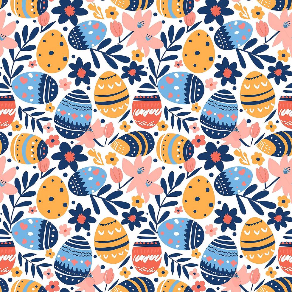 AI generated Easter Eggs and Floral Pattern photo