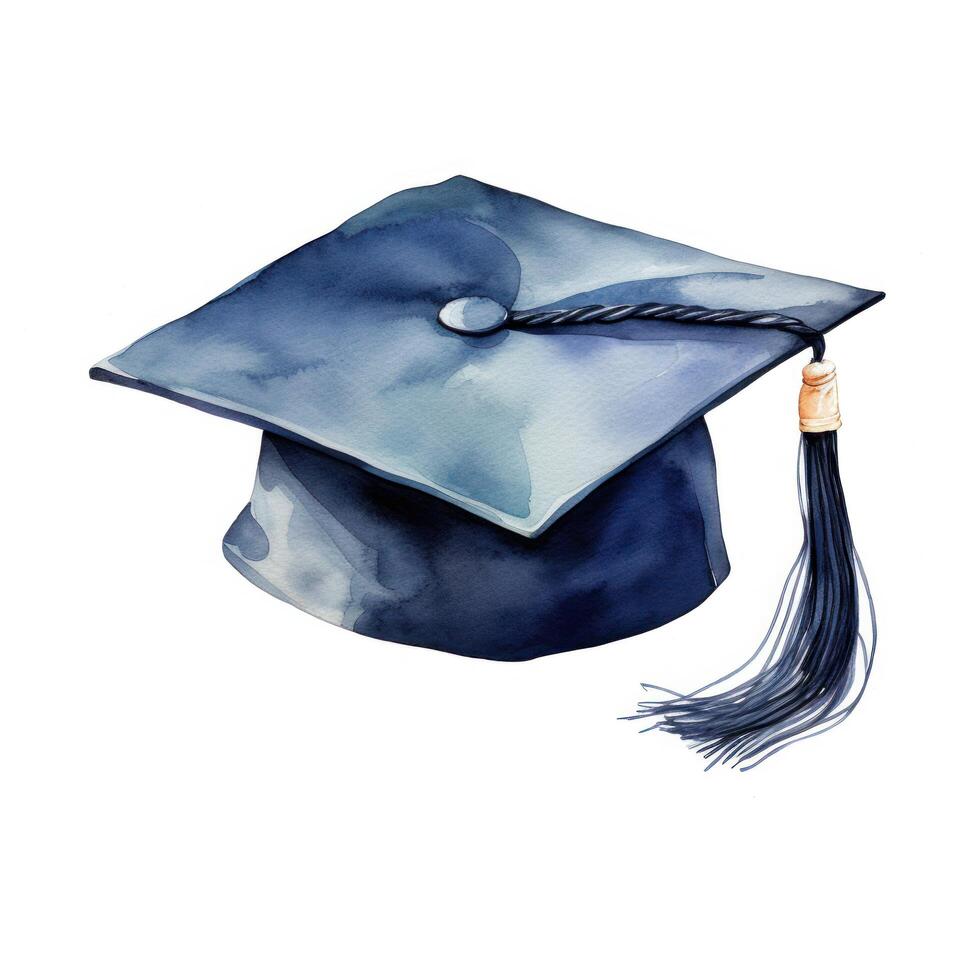 AI generated Artistic watercolor depiction of a graduation cap with a red tassel. photo