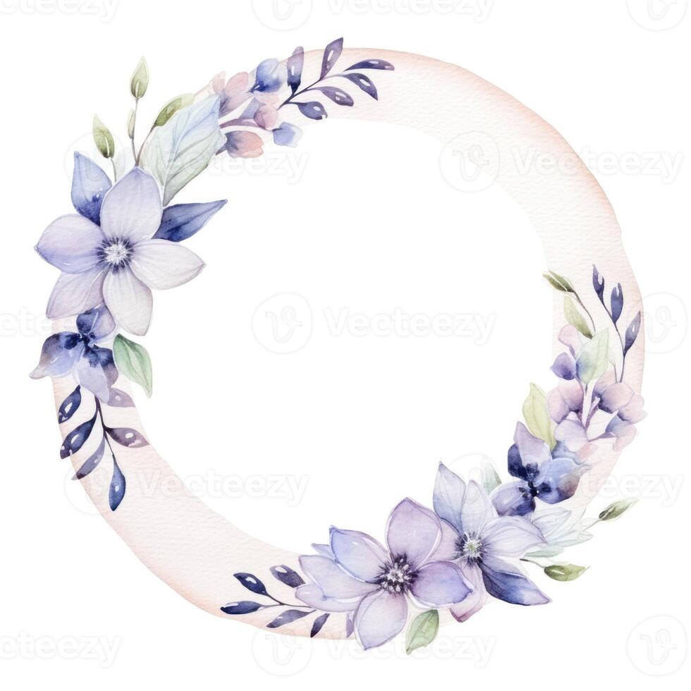 AI generated Hand drawn watercolor painting of wedding circle floral frame with copy space photo