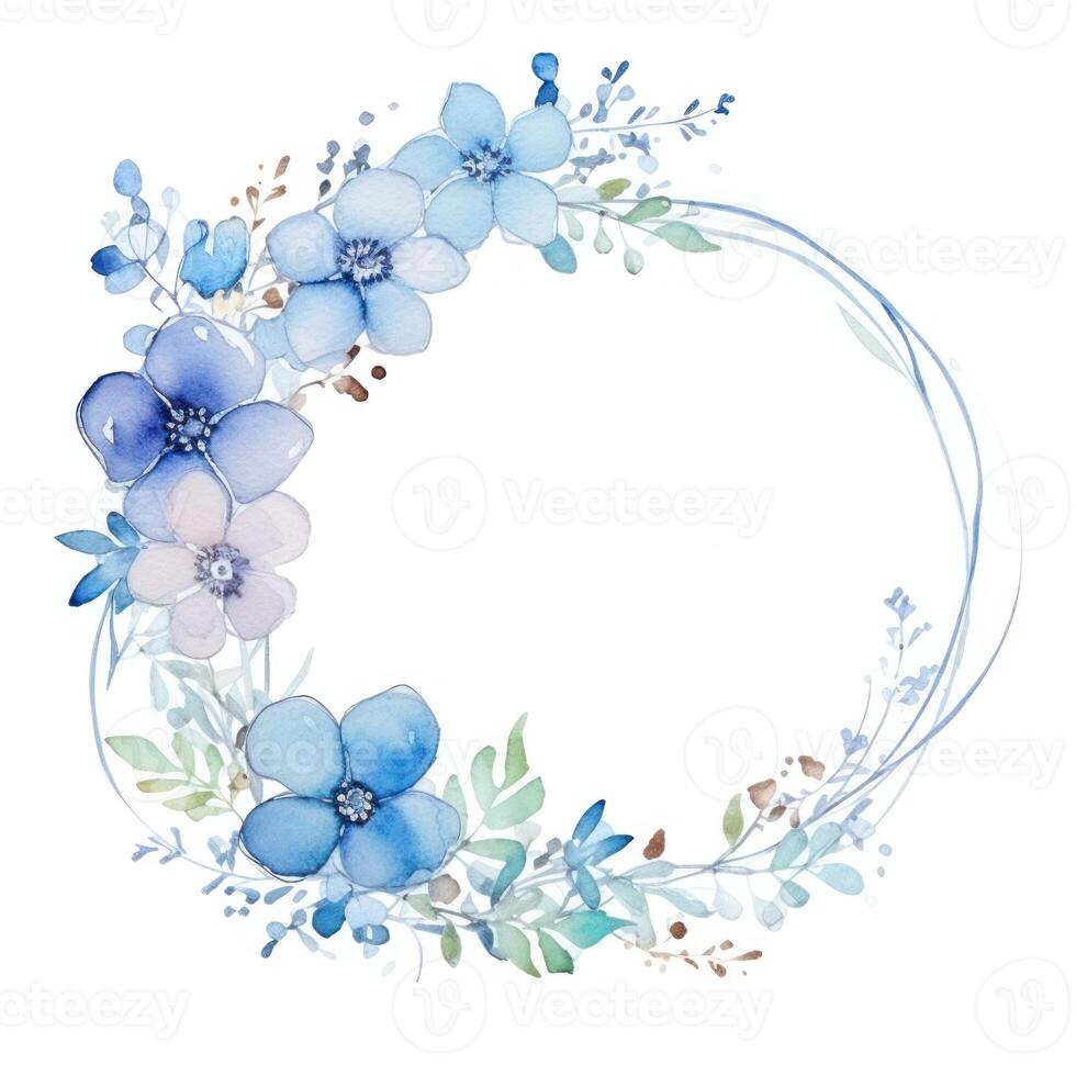 AI generated Hand drawn watercolor painting of wedding circle floral frame with copy space photo