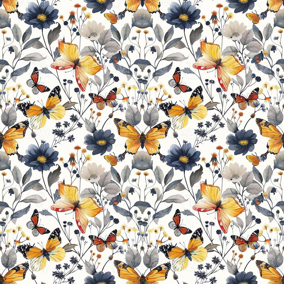 AI generated Cute watercolor pattern with flowers. photo