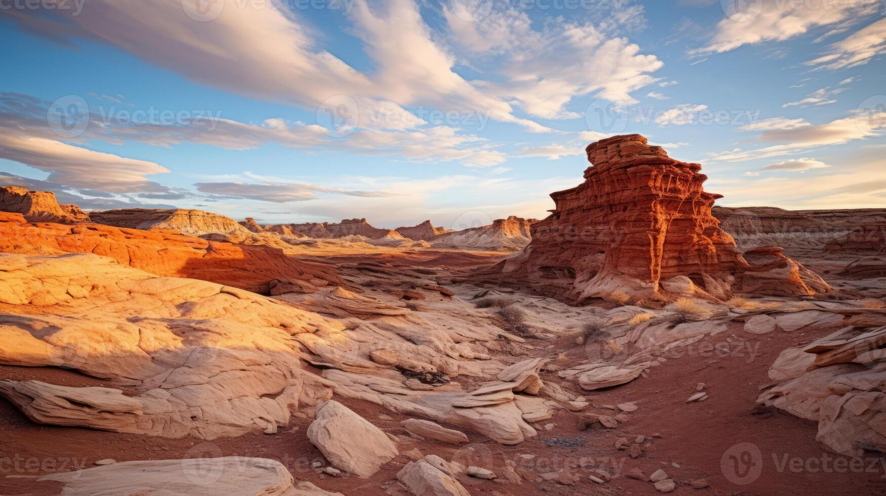 AI generated A rocky desert landscape with colorful sandstone formations. Generative AI photo