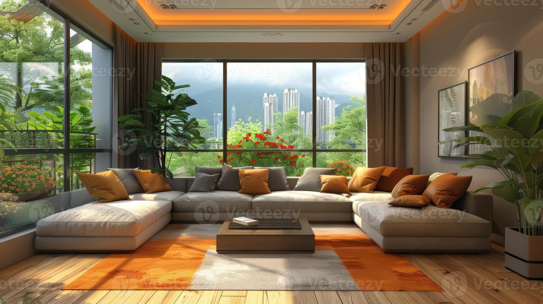 AI generated Modern living room with sofa and furniture photo