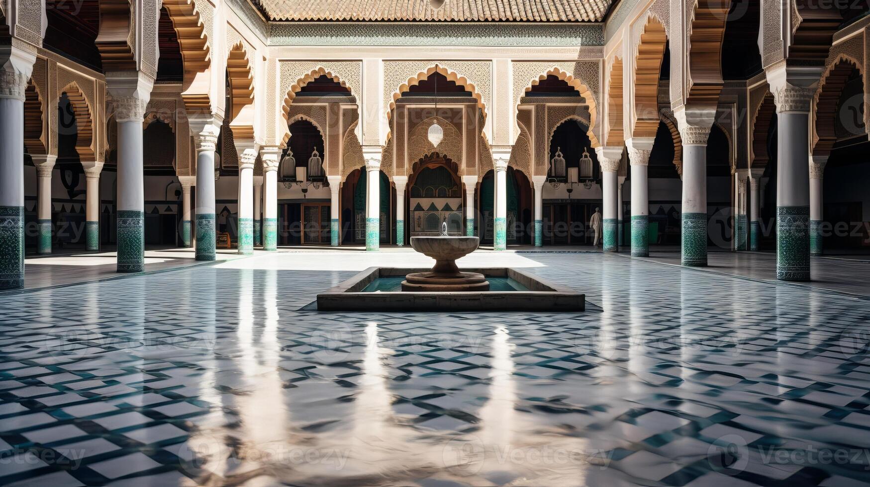 AI generated A serene courtyard of a historic islamic mosque. Generative AI photo