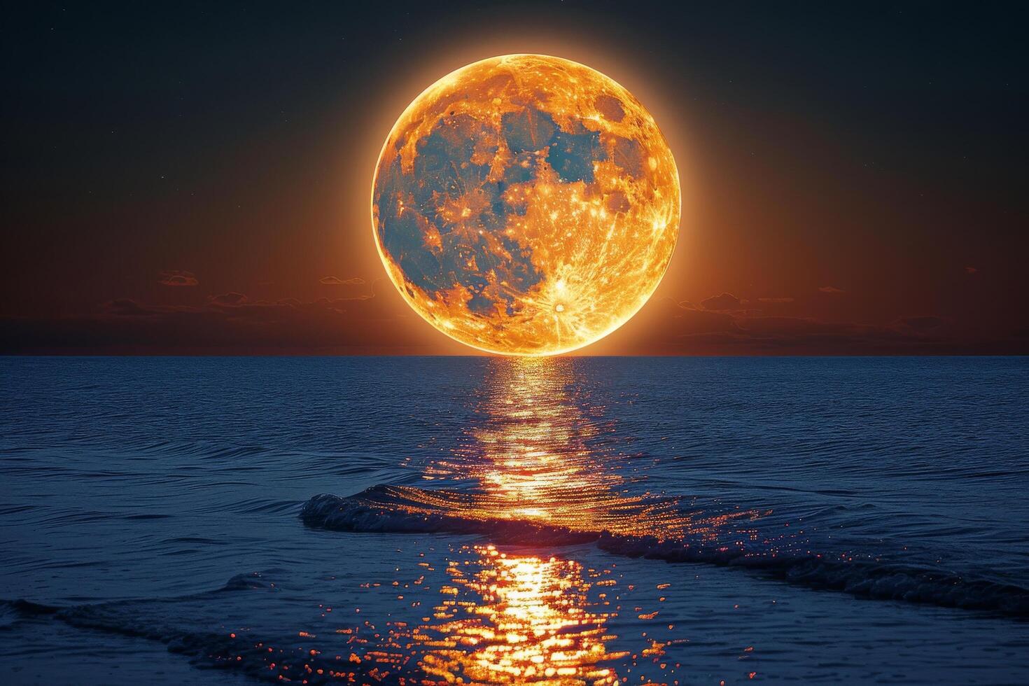 AI generated Full Moon Rising Over Ocean With Waves photo