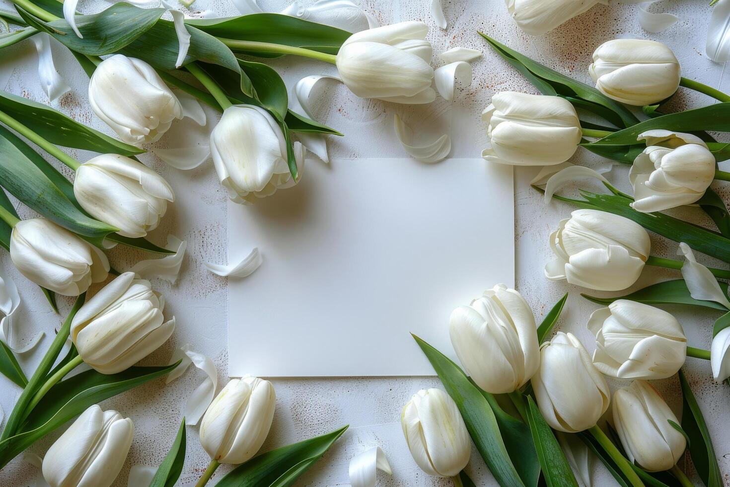 AI generated White Tulips and Paper Note photo