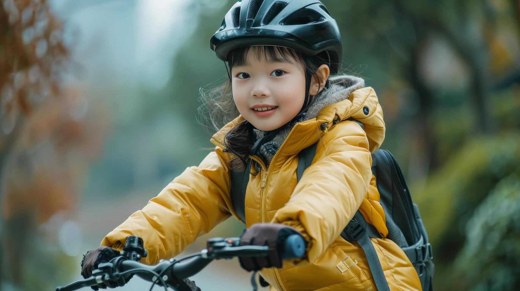 AI generated Little Girl in Helmet Riding Bike photo
