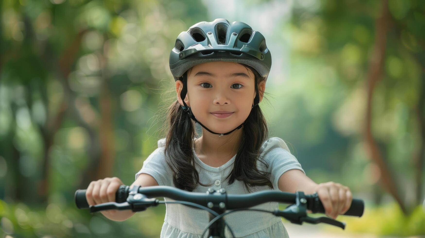 AI generated Young Girl Riding Bike on Street photo