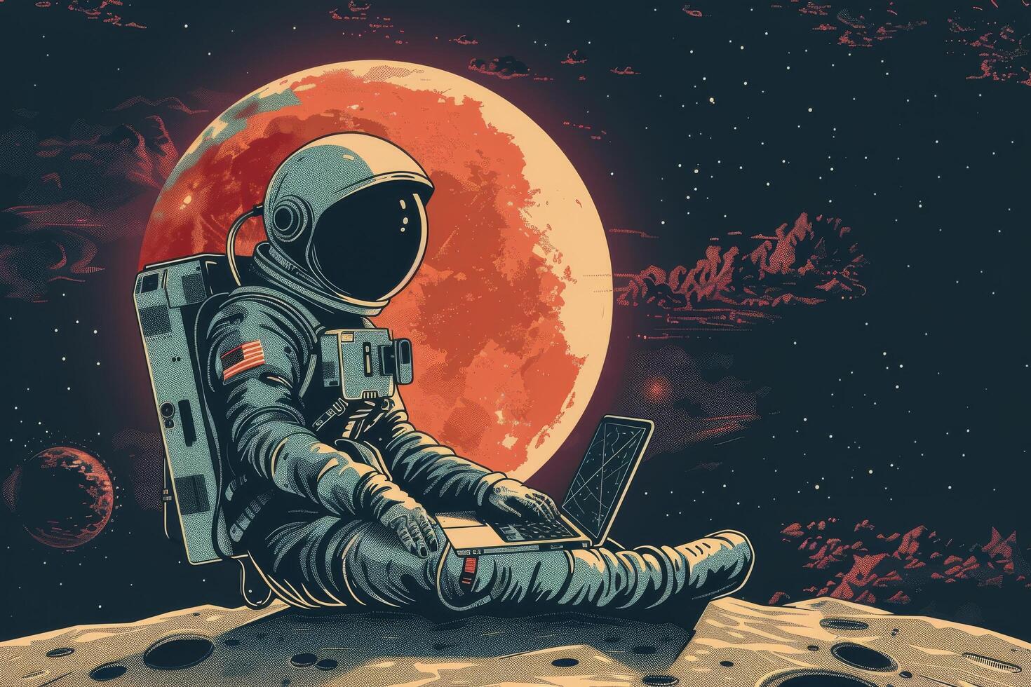 AI generated Astronaut Using Laptop on Moon photo
