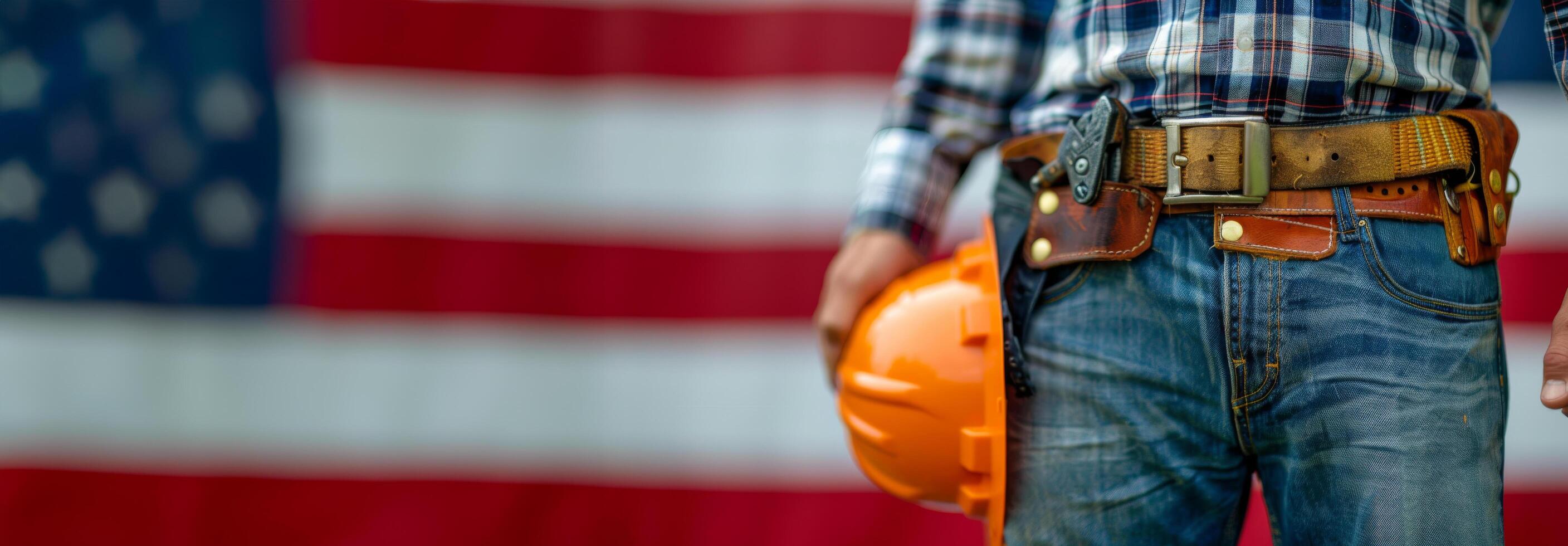 AI generated Construction Worker Holding Yellow Hard Hat photo