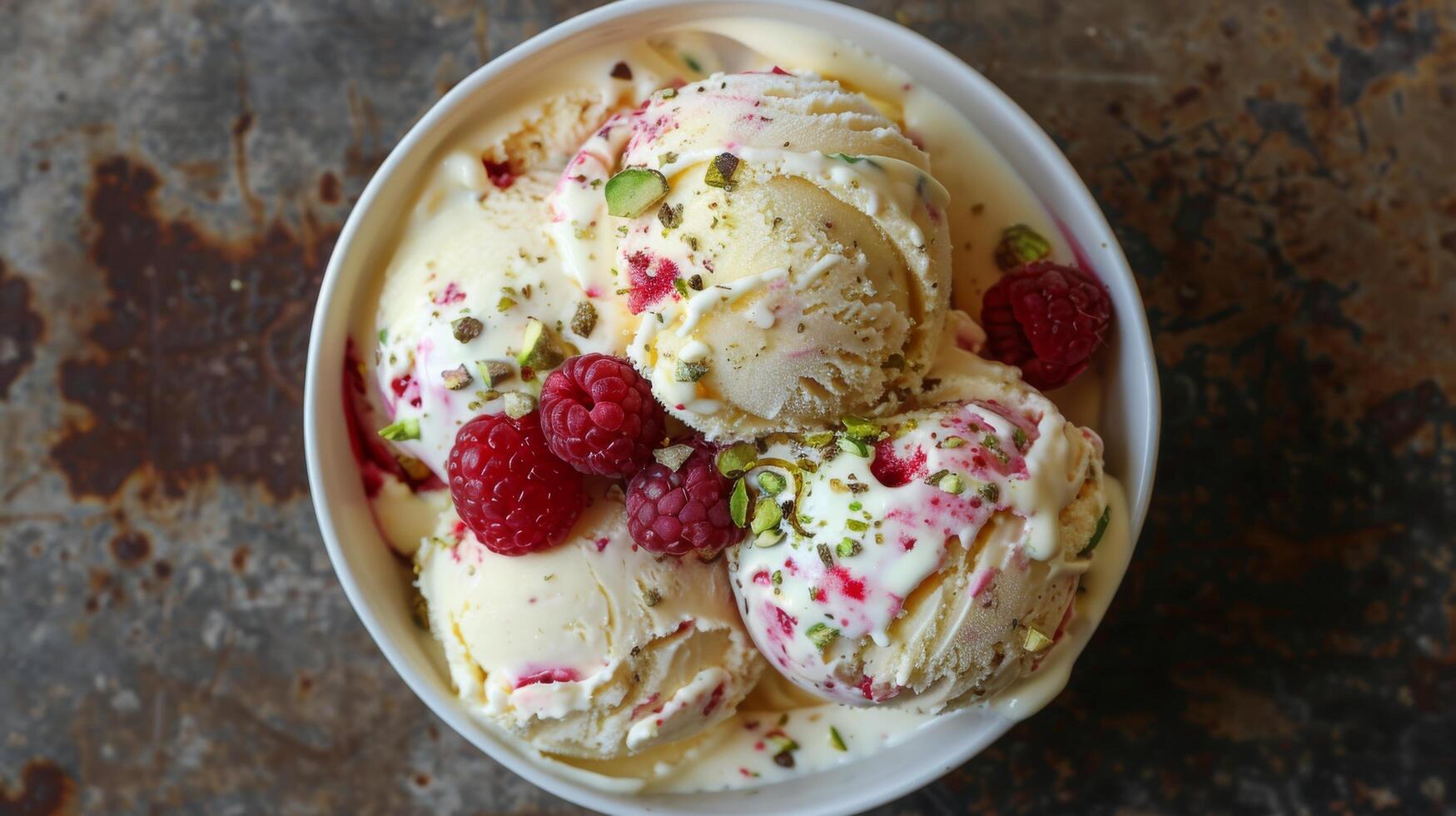 AI generated Raspberry Ice Cream and Pistachio Bowl photo