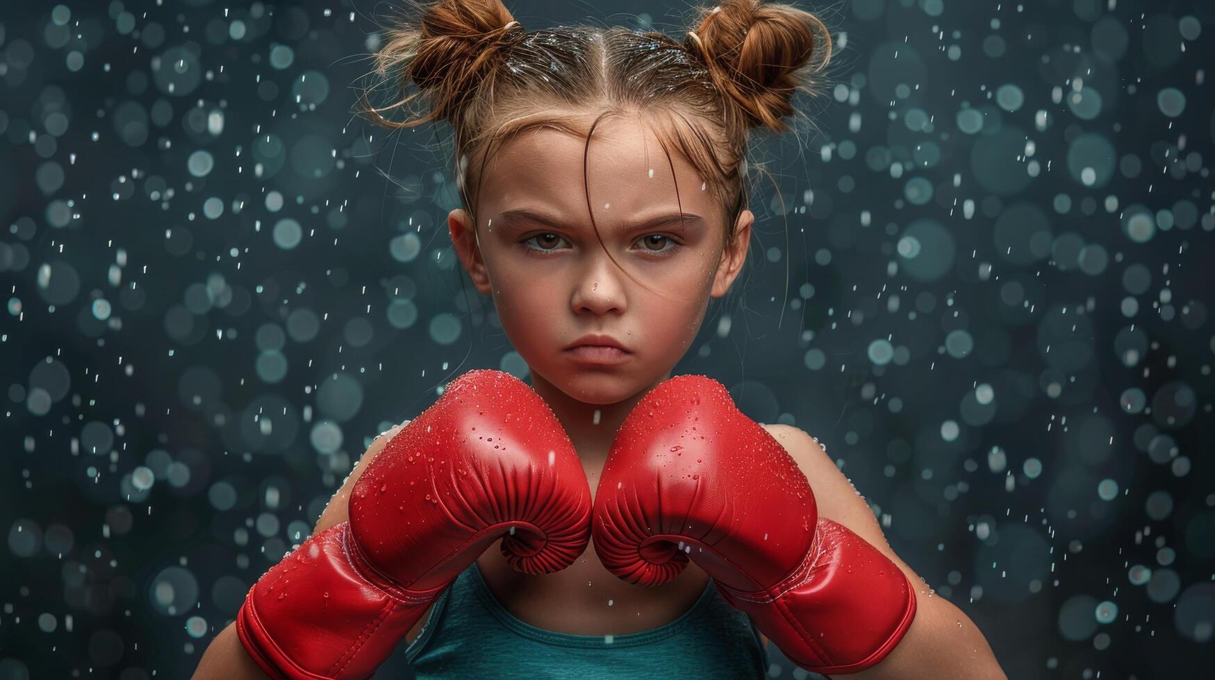 AI generated Young Girl Wearing Red Boxing Gloves photo