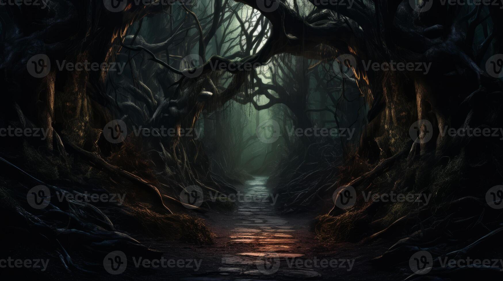AI generated Dense forest with towering trees. Generative AI photo