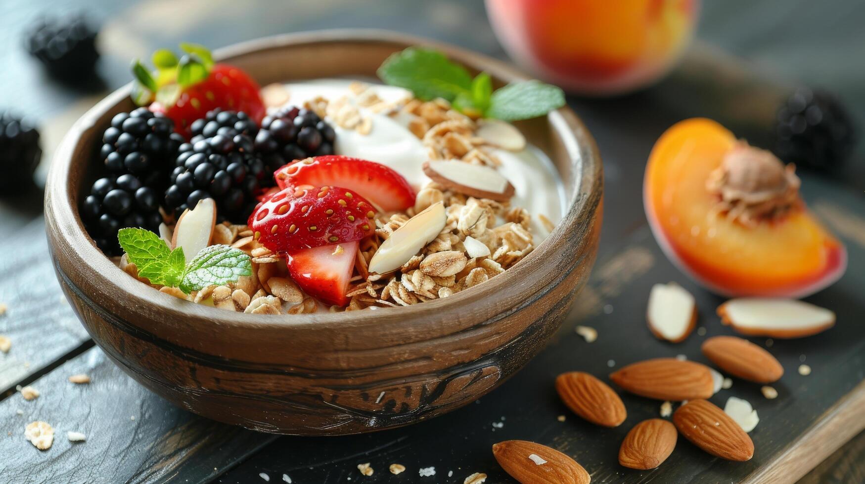AI generated Nutritious Bowl of Yogurt With Fruit and Nuts photo