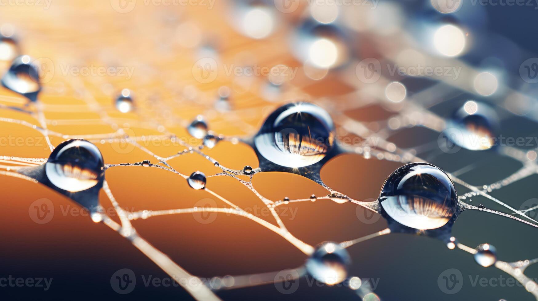 AI generated Hyper zoom macro of a water droplet on a spiderweb. Generative AI photo