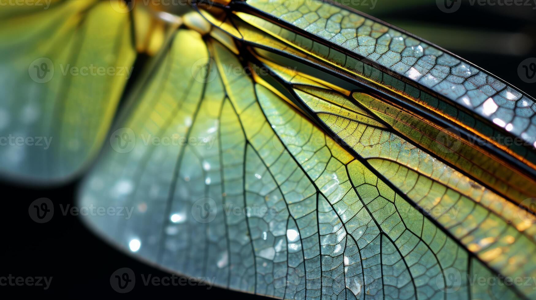 AI generated Hyper zoom macro of a dragonfly's glistening wing. Generative AI photo