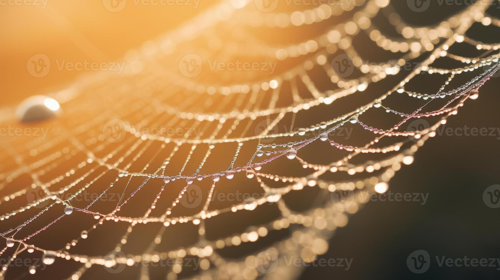 AI generated Hyper zoom shot of a dewy spiderweb in the morning. Generative AI photo