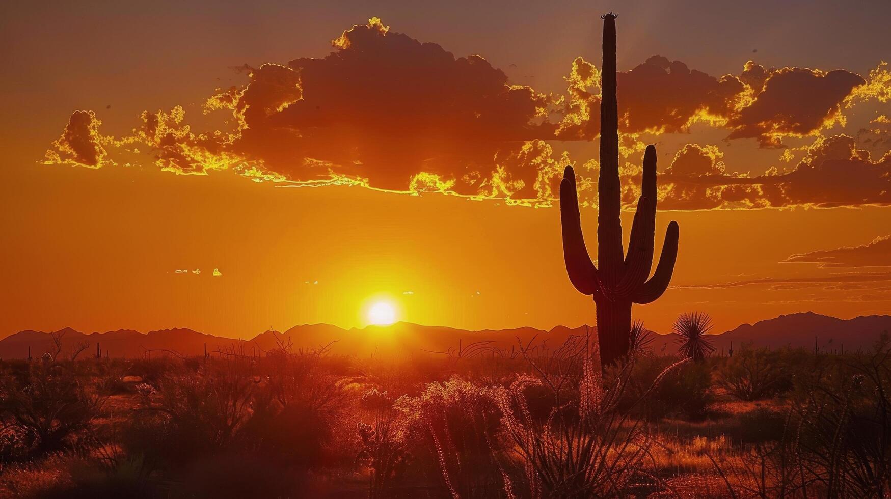 AI generated Desert Sunset With Cactus photo