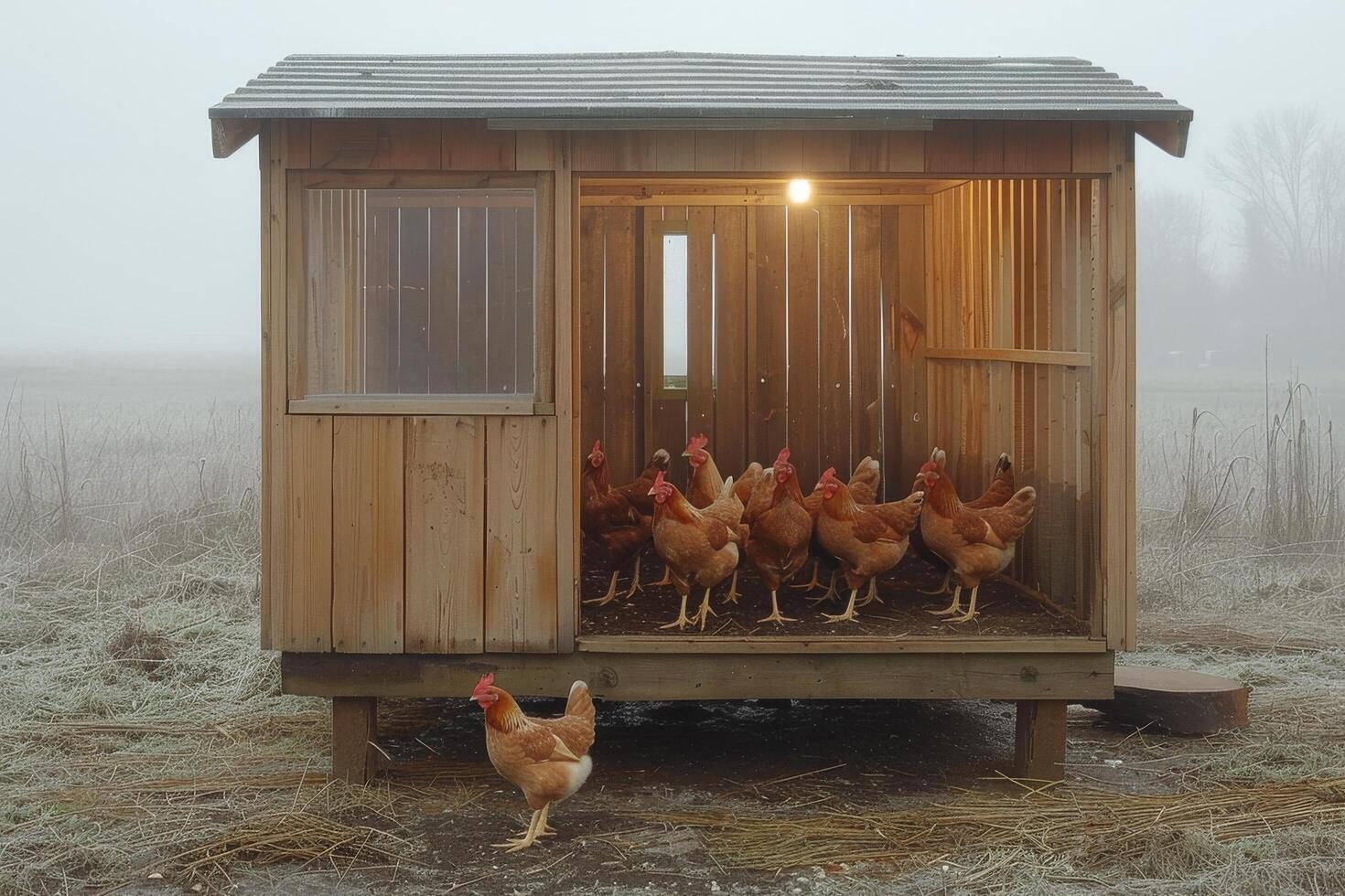 AI generated Chickens Standing Inside Chicken Coop photo