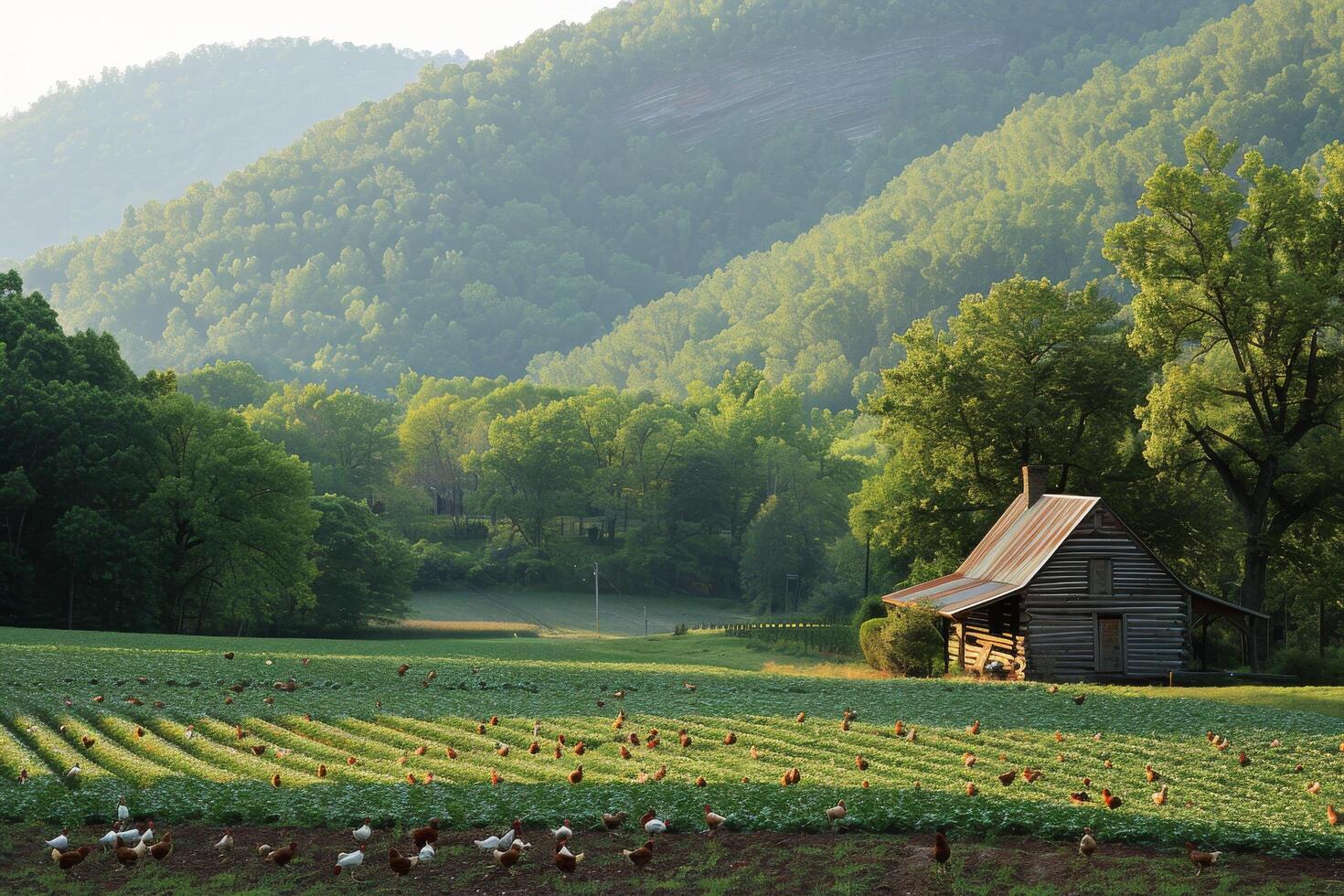 AI generated Farm With Central Barn photo