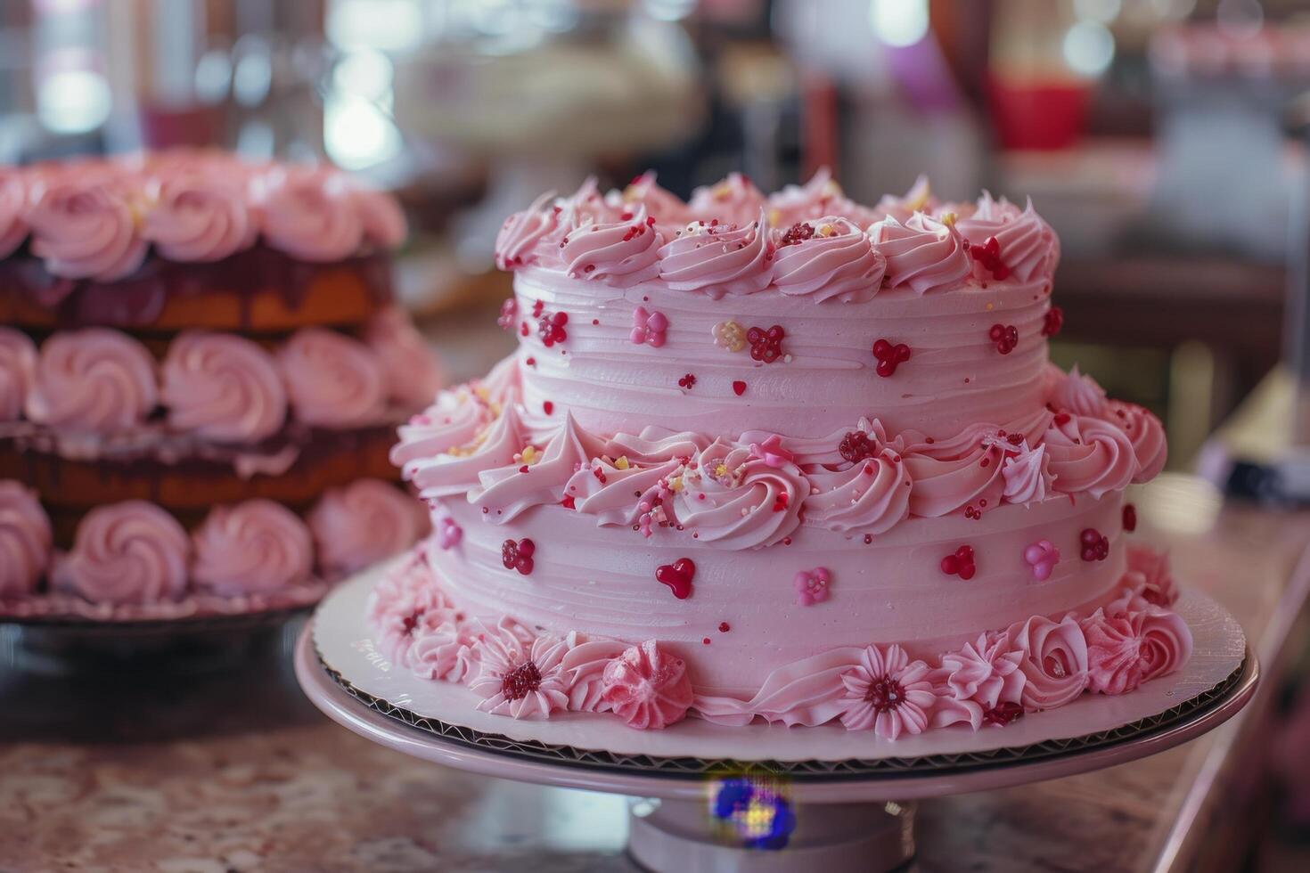 AI generated Person Holding Two Cakes on Table photo