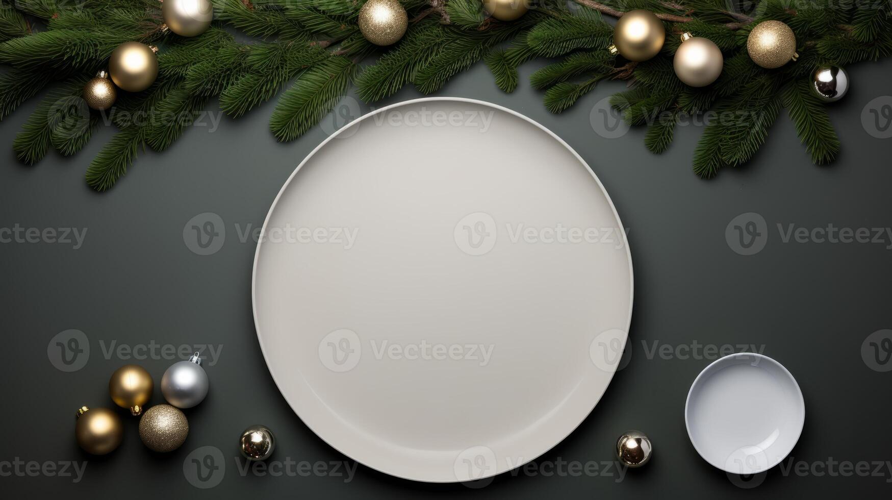 AI generated Top view of a minimalist christmas decoration setup. Generative AI photo