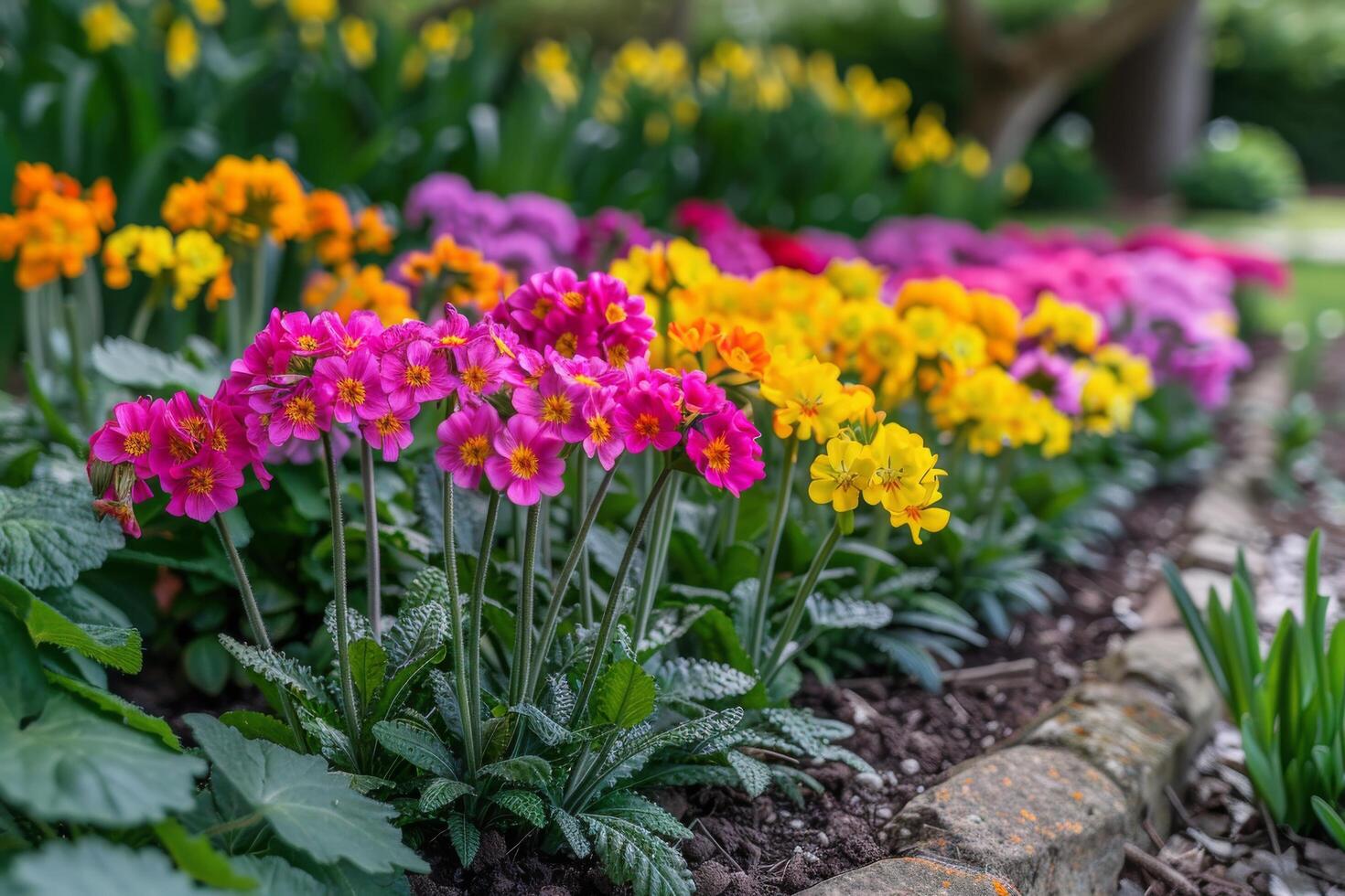AI generated Vibrant Garden Filled With Colorful Flowers photo