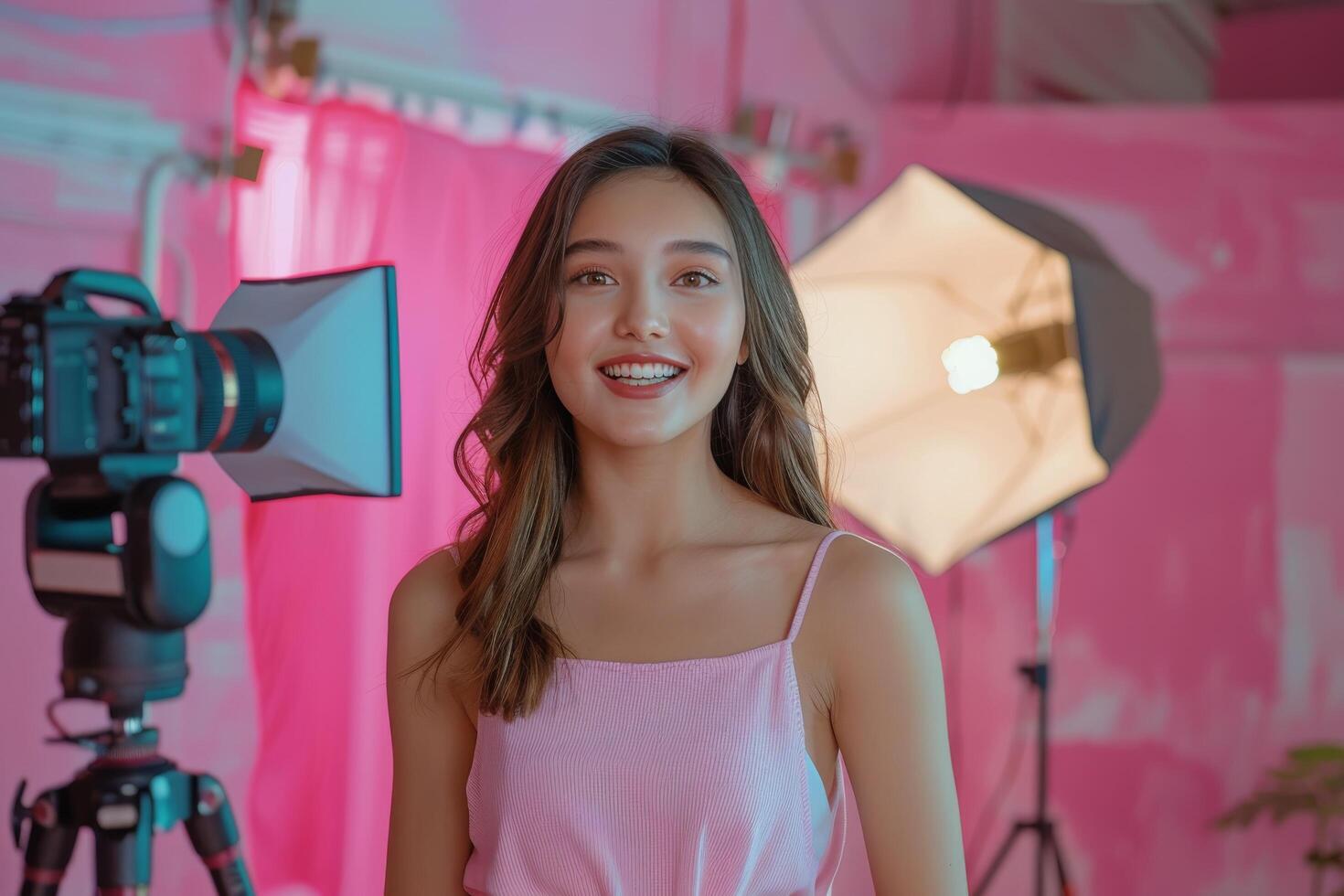 AI generated Woman Holding Red and White Megaphone photo