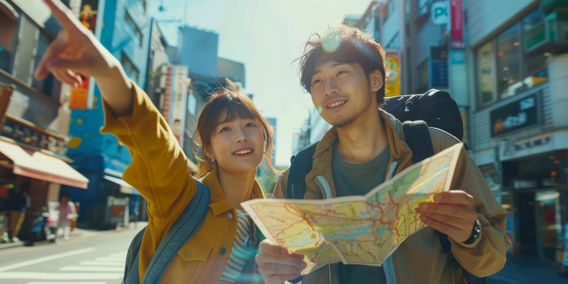 AI generated Man and Woman Studying Map photo