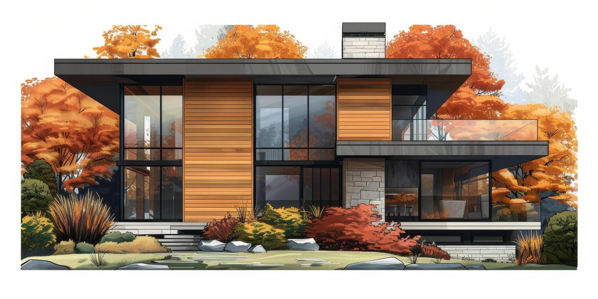 AI generated Large White Building With Pool photo