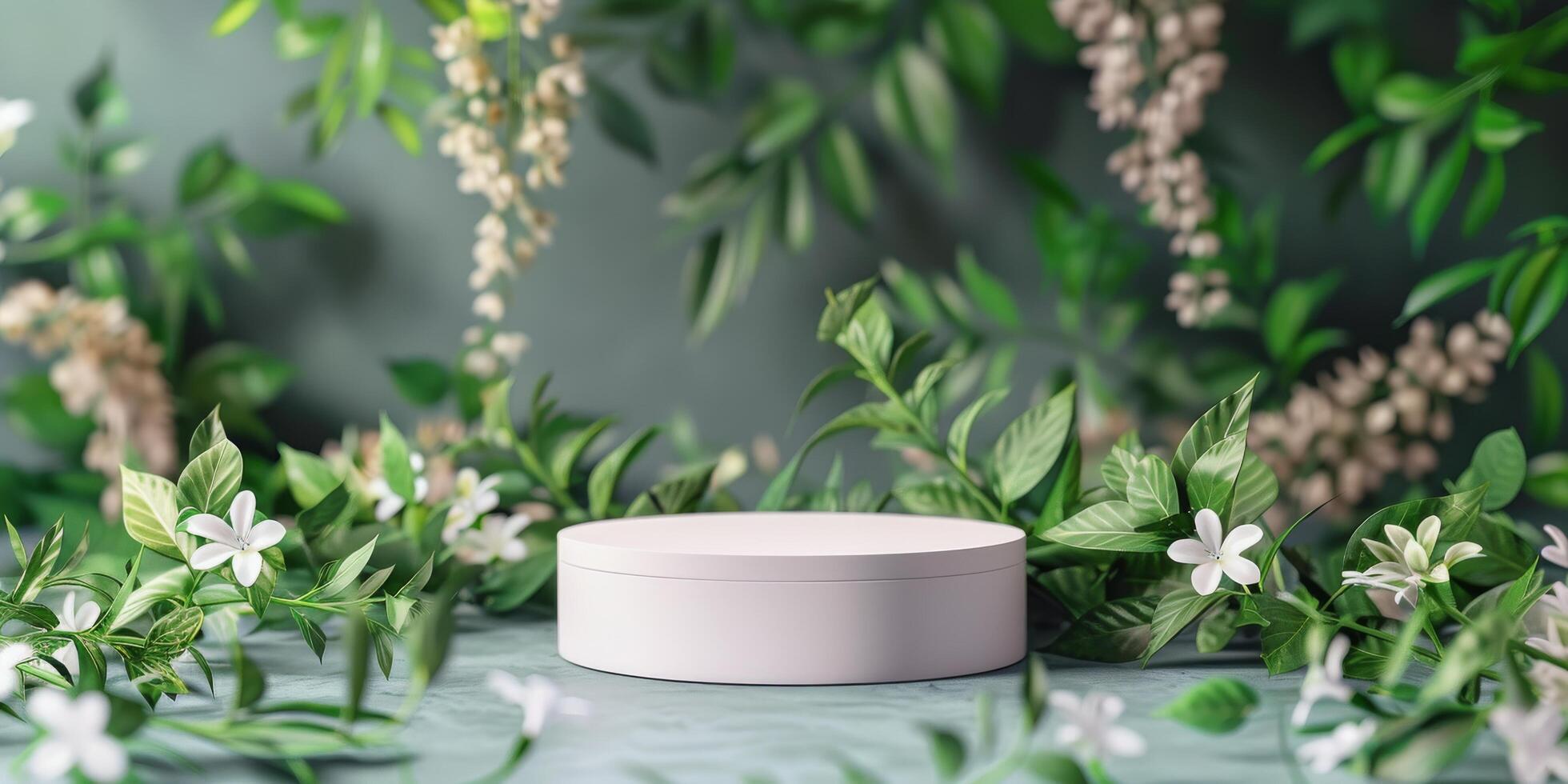 AI generated White Container on Table With Flowers photo