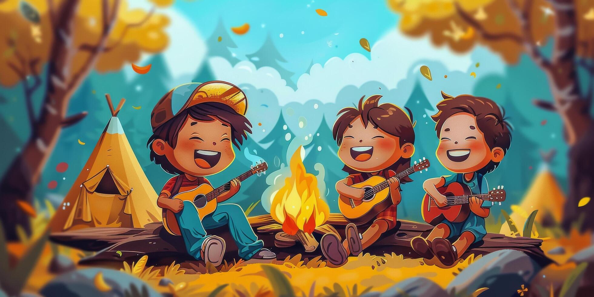 AI generated Kids Sitting Around Campfire photo
