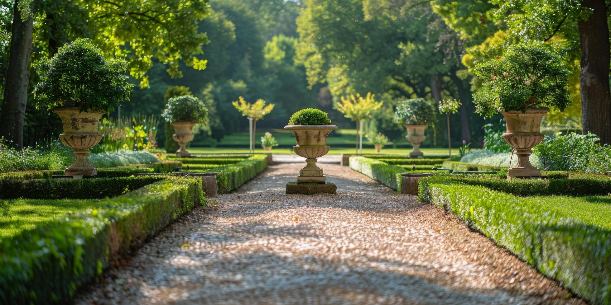 AI generated Formal Garden With Gravel Path photo