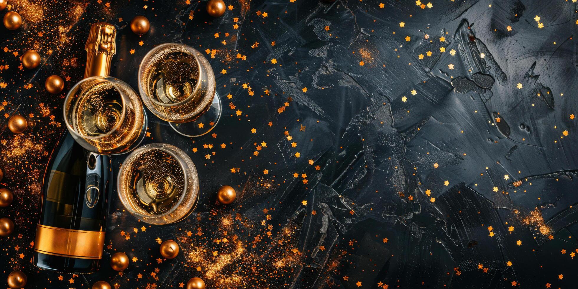 AI generated Champagne Bottle and Three Glasses photo
