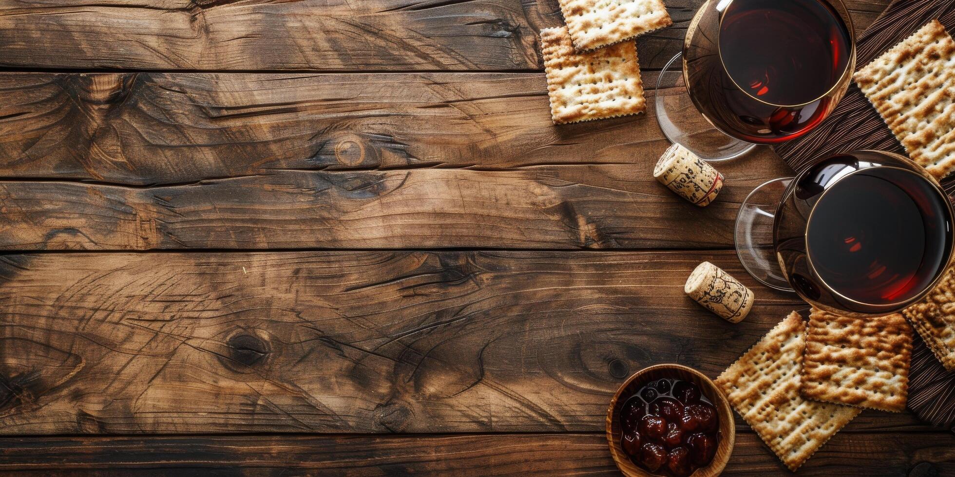 AI generated Crackers and Coffee on Wooden Table photo